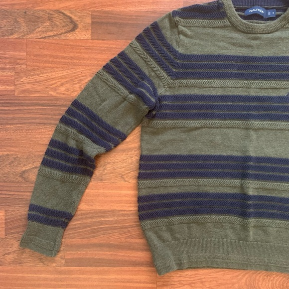 Nautica Men's Textured Striped Sweater dark Green, Navy Blue Size S - Picture 2 of 7